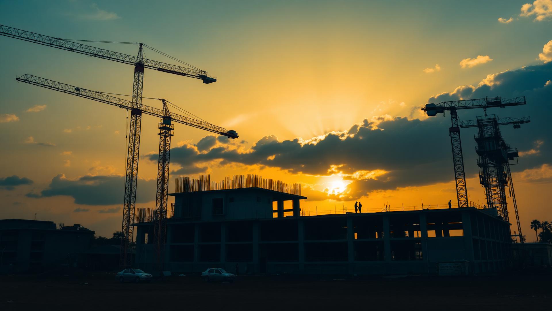 Construction site at golden hour